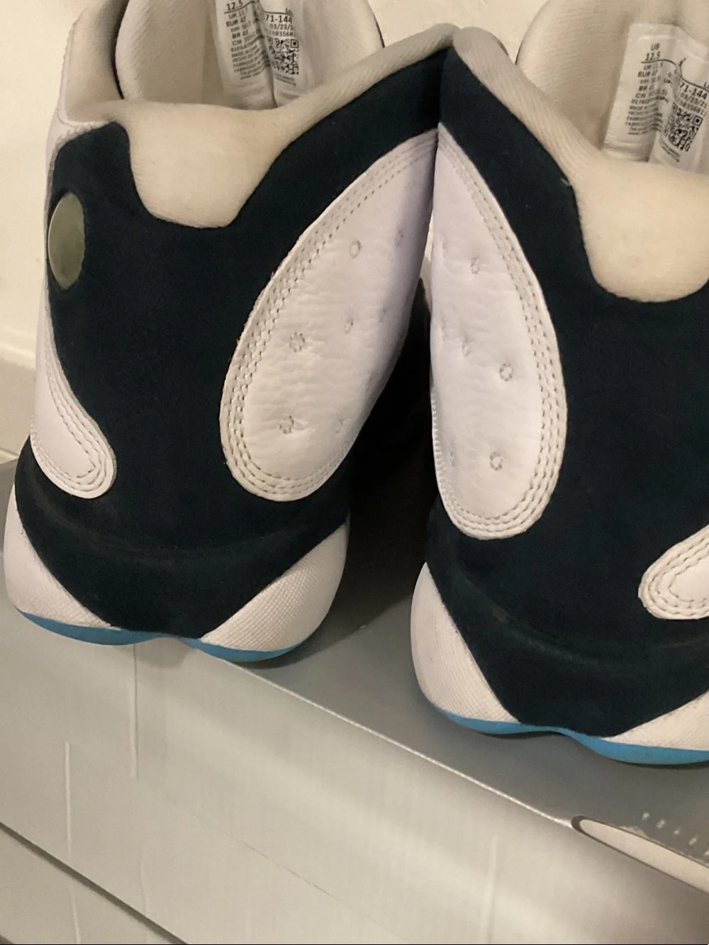Jordan RETRO 13 White and Navy High-Top Sneakers